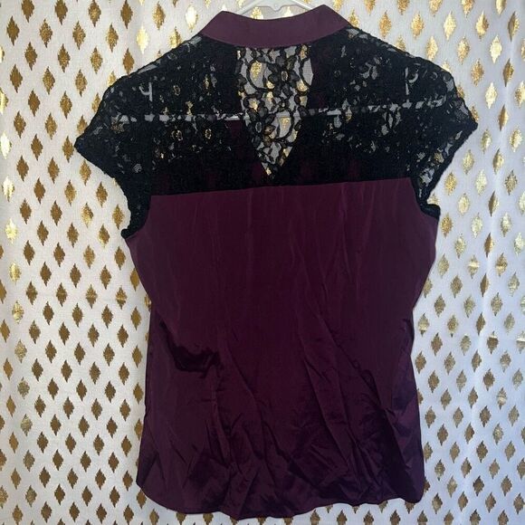 EXPRESS Maroon Burgundy Black Lace goth Top Career Work Blouse size XS - Picture 6 of 6